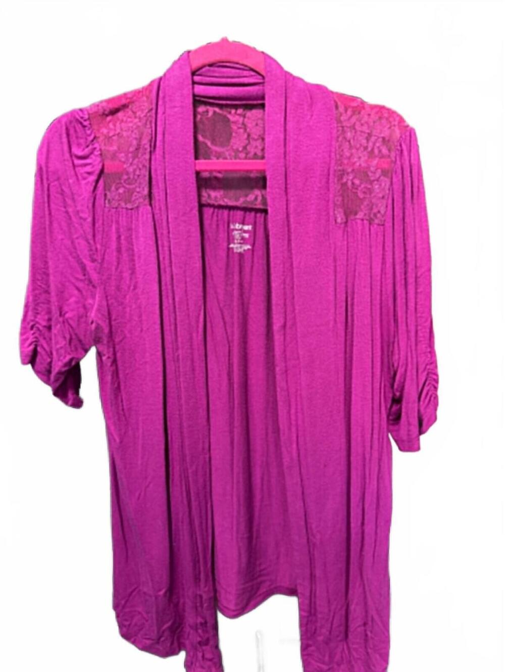 Liz Bryant Women's 14/16 Purple Lace Detail Open Front Cardigan